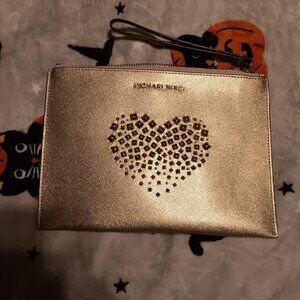 Michael Kors Saffiano Leather Heart Studded Clutch Bag